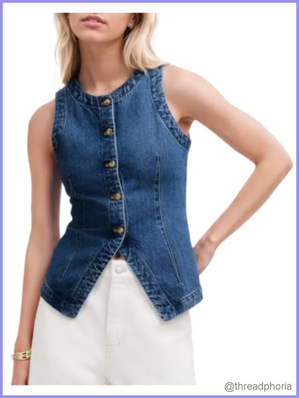 Denim Vest Sleeveless Button Down Jean Waistcoat Casual Front Slit Women